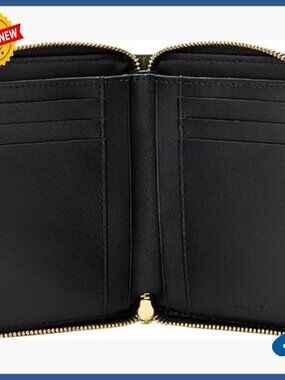 Leather Zip Wallet with Card Slots, Compact Business Size